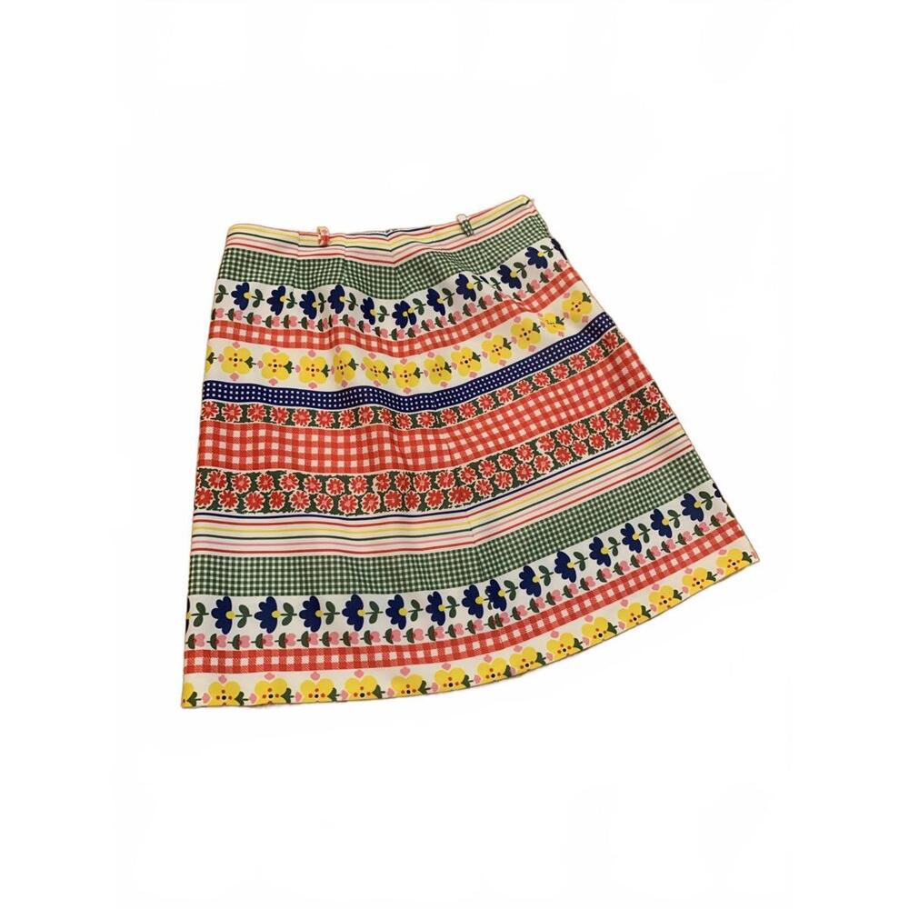 Vintage David Smith Multicolor Floral and Gingham Pattern A-Line Skirt